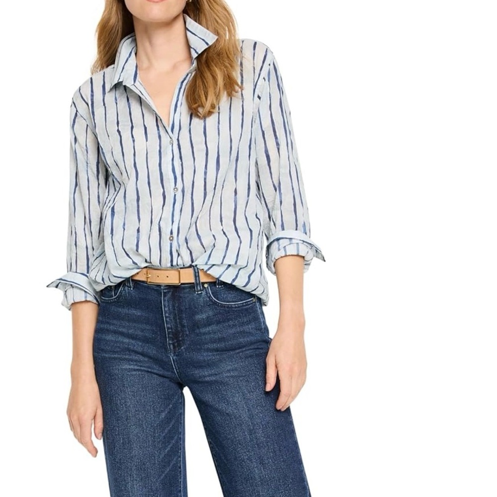 NIC+ZOE Navy and White Striped Shirt